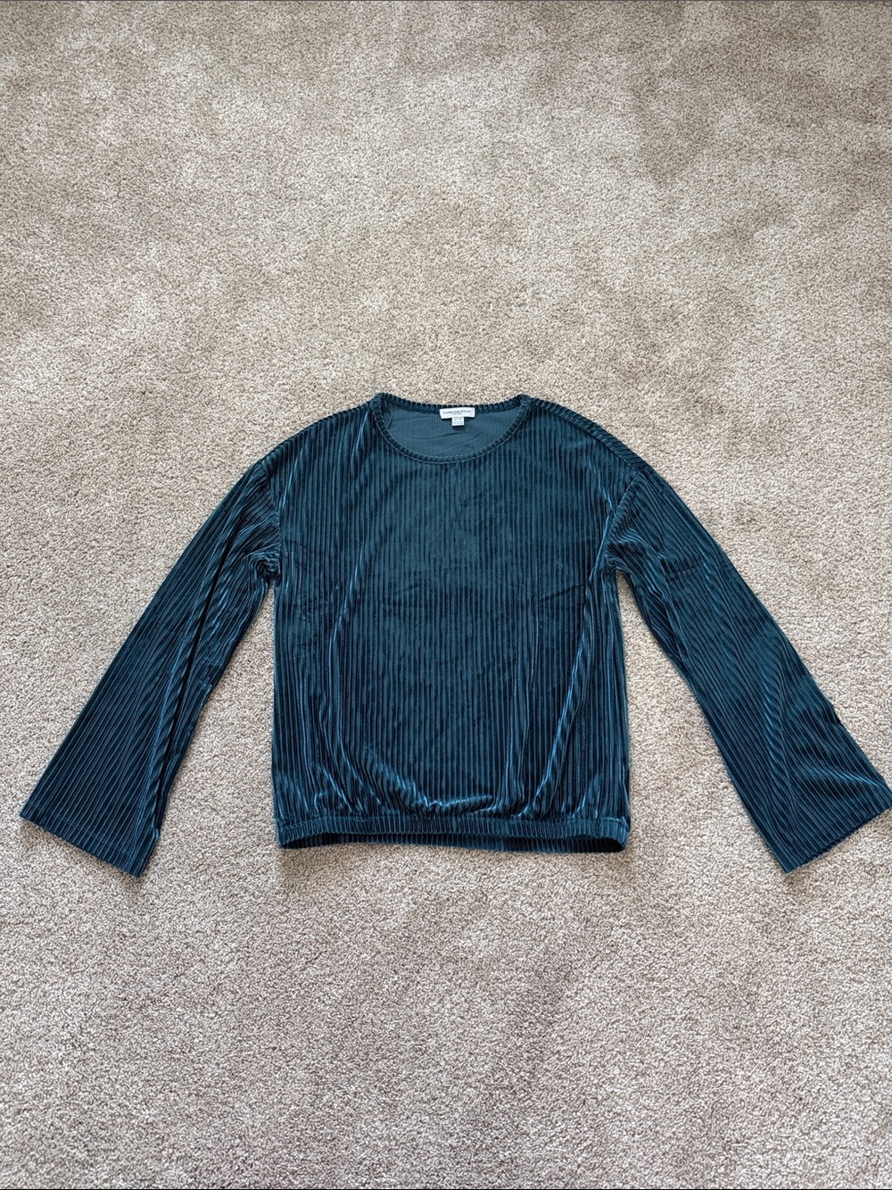 Teal Velvet Ribbed Long-Sleeve Top